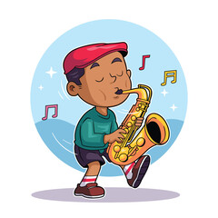 Boy Playing Saxophone with Joy