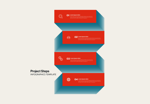 Project Steps Infographic Template with Red and Blue Rectangles