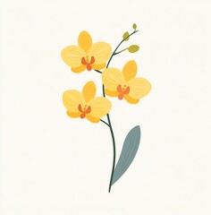 Obraz premium Elegant Yellow Orchid Blossom, Delicate Petals, Minimalist Design, Soft Hues, Serene Atmosphere, Botanical Illustration
