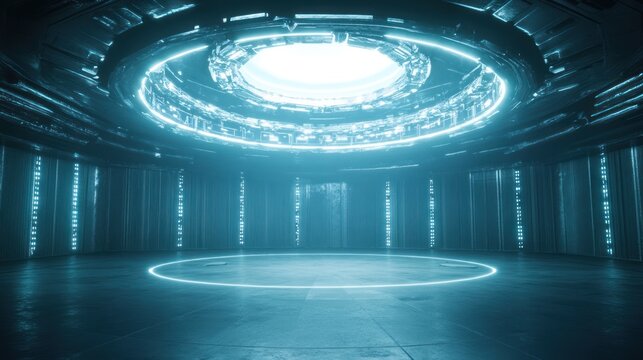 Futuristic, glowing interior space