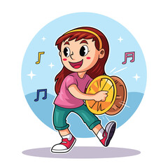 Happy Girl Playing Tambourine