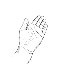 Vector doodles in the form of a hand gesture, highlighted on a white background. Palm. The texture of writing materials. Handwritten drawings and pencil strokes.