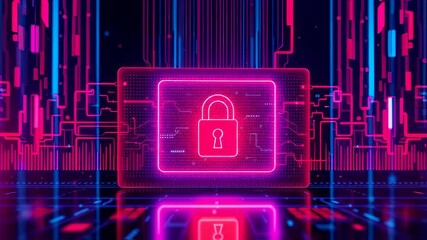 Cybersecurity data protection with padlock icon on digital circuit board - Powered by Adobe