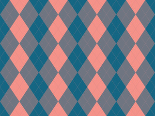 Stylish argyle pattern in teal, gray, and coral.  Perfect for backgrounds, textiles, or fashion designs.  Geometric and sophisticated, this image evokes a sense of classic elegance and timeless style.