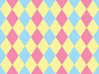 Delightful pastel argyle pattern in pink, yellow, and blue.  Perfect for backgrounds, textiles, or playful branding.  This cheerful design evokes feelings of happiness and nostalgia.