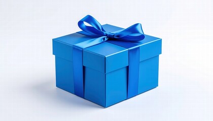Obraz premium A blue gift box with a blue ribbon, isolated on a white background. 