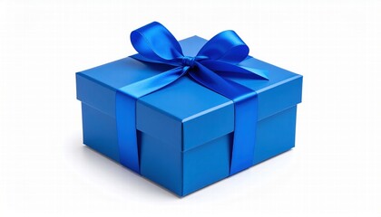 Obraz premium A blue gift box with a blue ribbon, isolated on a white background. 