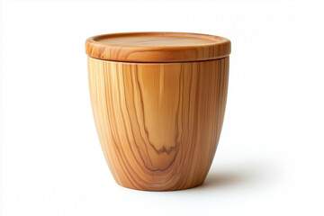 eco-friendly handmade wooden trash can with white background