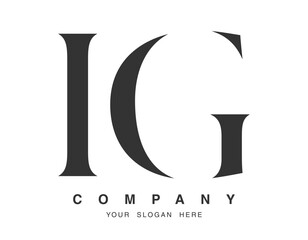 IG logo design. Initial letter i and g serif font style. Creative classic company name typography. Trendy logotype or identity.