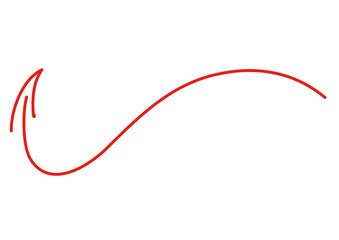 赤い手描きのカーブする矢印アイコン