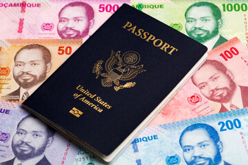 American passport on Mozambican metical