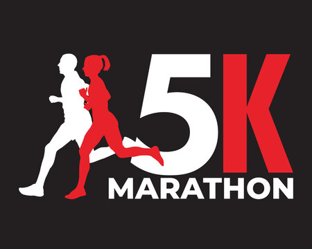 Silhouette of a man and woman running a 5K marathon - vector logo design - vector illustration