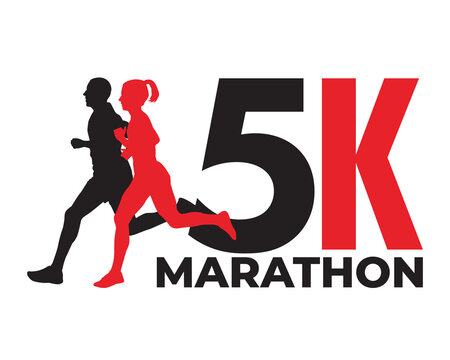 Silhouette of a man and woman running a 5K marathon - vector logo design - vector illustration