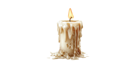 Melted Candle With Flickering Flame. Symbol Of Relaxation And Tranquility Isolated On Transparent Background