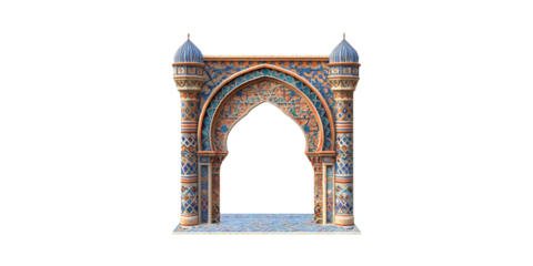 Intricately Designed Islamic Archway With Geometric Patterns. Cultural Heritage And Architectural Artistry Isolated On Transparent Background