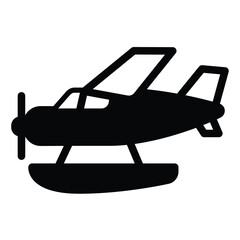 Private plane with water landing solid icon, tropical voyage concept. Vector graphics. Hydroplane with pillow pair sign on white background, style mobile or design.