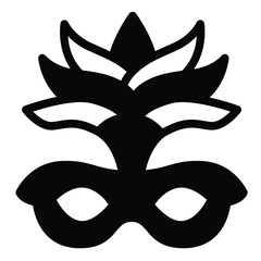 Festival mask with feathers solid icon, tropical voyage concept. Vector graphics. Carnival event vintage mask, anonymity sign on white background, style mobile or design. © iconqueen