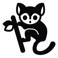 Tarsier animal on tree branch solid icon, tropical voyage concept. Vector graphics. Tropical monkey, wild life sign on white background, style mobile or design.