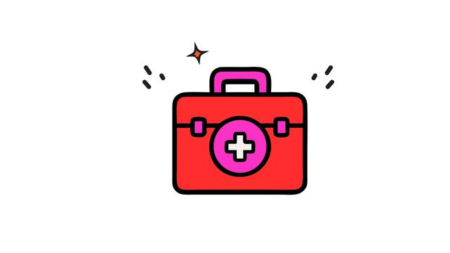 Animated healthcare services Red first aid kit drawing suitable for medical graphics, emergency services concepts, healthcare designs, and educational materials for training.
