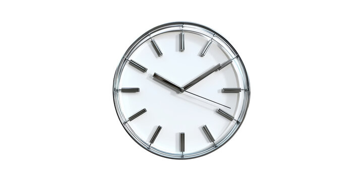 Minimalist wall clock with silver accents and modern design isolated on transparent background