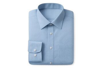 Light blue dress shirt folded precisely, highlighting crisp tailoring and professional styling against transparent backdrop