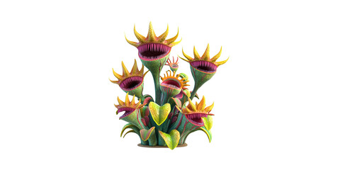 Fototapeta premium Carnivorous Plant Illustration With Open Mouths. Fantasy Botanical Art Isolated On Transparent Background