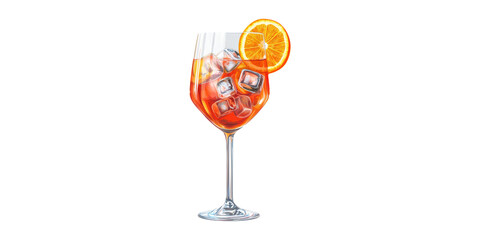Orange Aperol Spritz Cocktail With Ice And Orange Slice. Refreshing Summer Beverage Isolated On Transparent Background