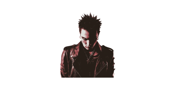 Punk Rocker In Leather Jacket With Spiked Hair. Rebellion And Alternative Fashion Expression Isolated On Transparent Background