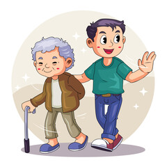 Volunteer Helping Elderly Cross Street