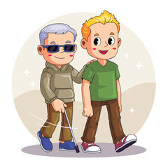 Volunteer Providing Support to Blind Person Walking