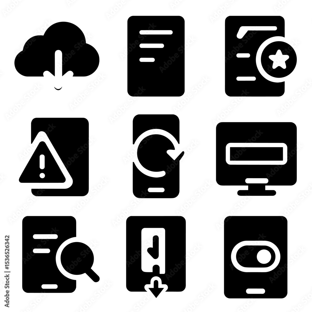 Poster set of icons for various devices and functions