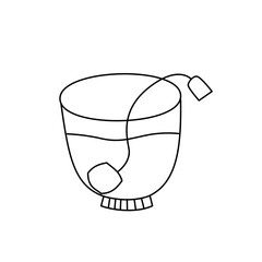 Black and white line art a cup of tea illustration vector isolated white background