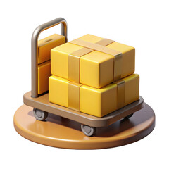 Obraz premium 3d render of yellow packages on a hand truck isolated on transparent background