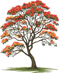 Fototapeta premium Vibrant Red Flamboyant Tree A Majestic Illustration of Nature's Beauty