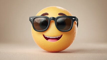 Cool smiley emoji with sunglasses Yellow face with broad smile Vector cartoon illustration