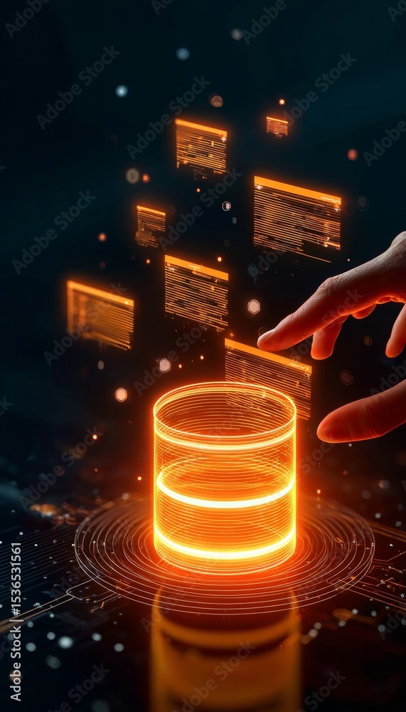 Poster advanced 3d design featuring a modern database network system and cloud integration solutions