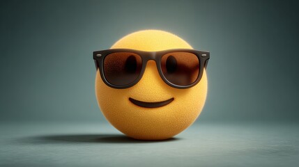 Cool smiley emoji with sunglasses Yellow face with broad smile Vector cartoon illustration