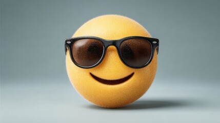 Cool smiley emoji with sunglasses Yellow face with broad smile Vector cartoon illustration