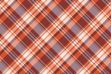 Girly tartan vector texture, grungy check textile seamless. Thin plaid fabric background pattern in red and pastel colors.