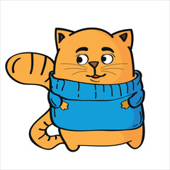 Adorable Cartoon Cat in a Cozy Blue Sweater