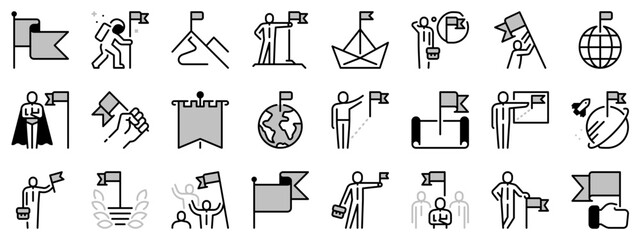 Icons in two tones about mission. Business concepts