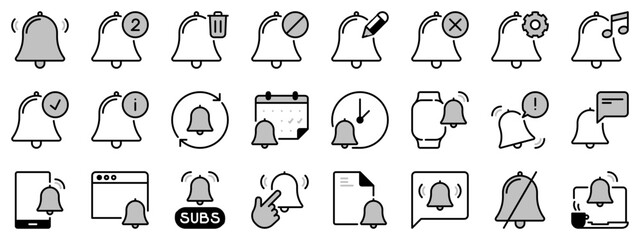 Icons in two tones about notification. Interface elements.