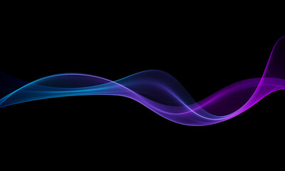 Abstract neon wave with blue and purple glow on black background