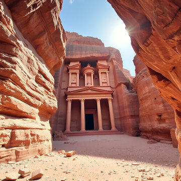 un tempio imponente e maestoso nella roccia arenaria a Petra in Giordania