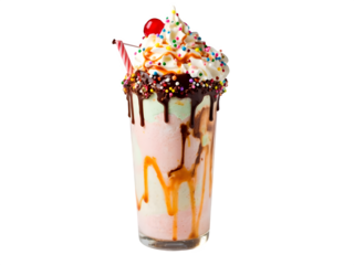 Scrumptious freak shake displayed on a white surface