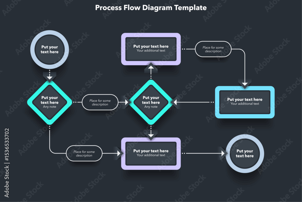 Aufkleber Simple modern template for process flow diagram - dark version. Flat infographic design for website or data presentation.