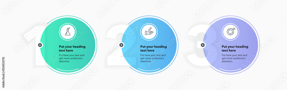 Leinwandbilder Infographic label design template with three options or steps. Flat circular process diagram with numbers and icons for workflow layout, presentation or web design.