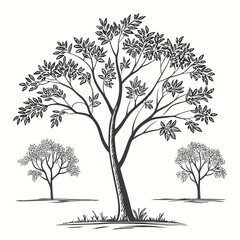 Stylized Trees Illustration Black and White Sketch Beautiful Forest Scenery Artistic Tree Outlines Nature Drawing Elegant Tree Design