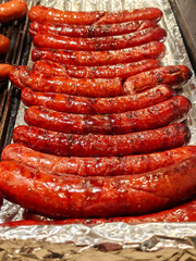 Large assortment of grilled sausages and kebabs at  Cracow christmas market