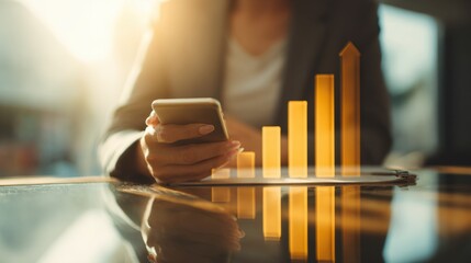 Woman Checking Business Growth on Smartphone

